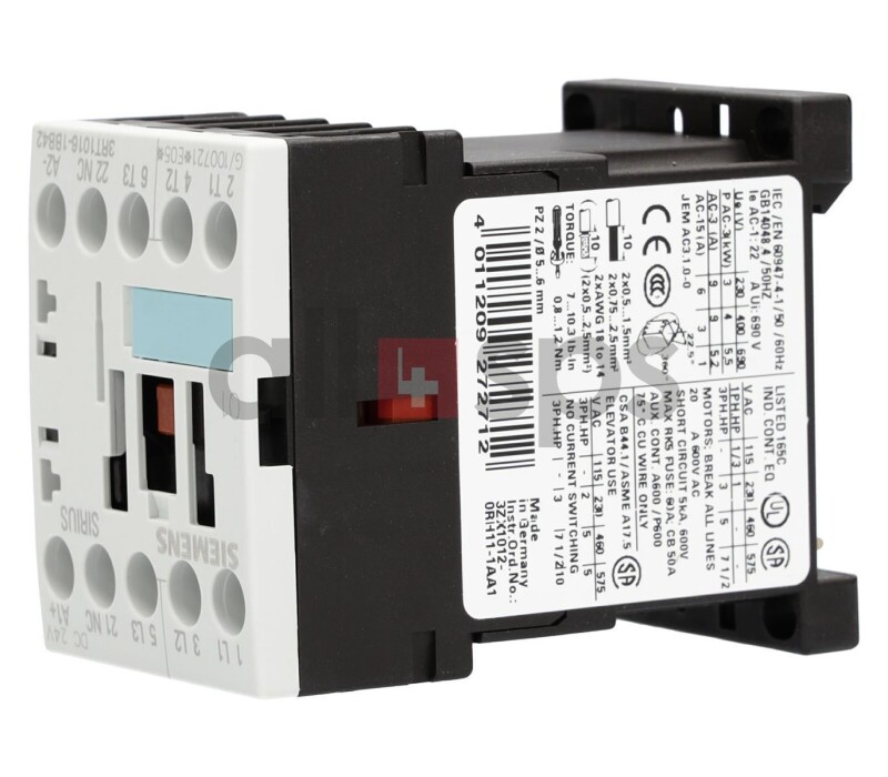 New Siemens 3RT1016-1BB42 CONTACTOR AC-3 4KW 400V 