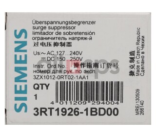 SIEMENS VARISTOR SURGE SUPPRESSOR, 3RT1926-1BD00