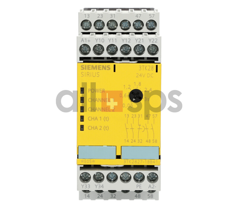 Screw Terminals 24VDC Rated Vol 2 NO Enabling Contacts 1 NC Signal Contacts 45mm Width 2 NO 1 NC Signal Contacts 2 NO 2 NO Enabling Contacts Monitored Start Siemens 3TK28 27-1BB41 Safety Relay 45mm Width For Emergency Stop and Protective Doors 