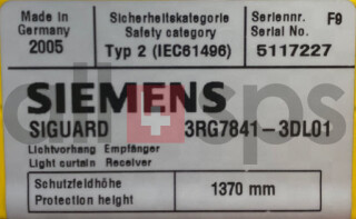 SIEMENS LIGHT CURTAIN TYPE 2, 30MM, 1350MM, 3RG7841-3DL01