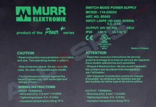 MURR ELEKTRONIK SWITCH MODE POWER SUPPLY MCS20-115-230/24, 85063, MCS20-115-230/24
