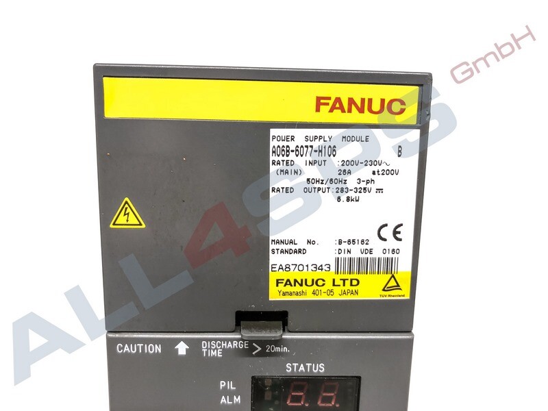 FANUC POWER SUPPLY MODULE 5.8KW, A06B-6077-H106