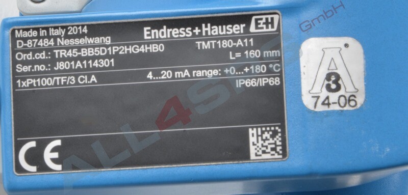 ENDRESS + HAUSER TEMP. TRANSMITTER, TMT180-A11, TR45-BB5D1P2HG4HB0