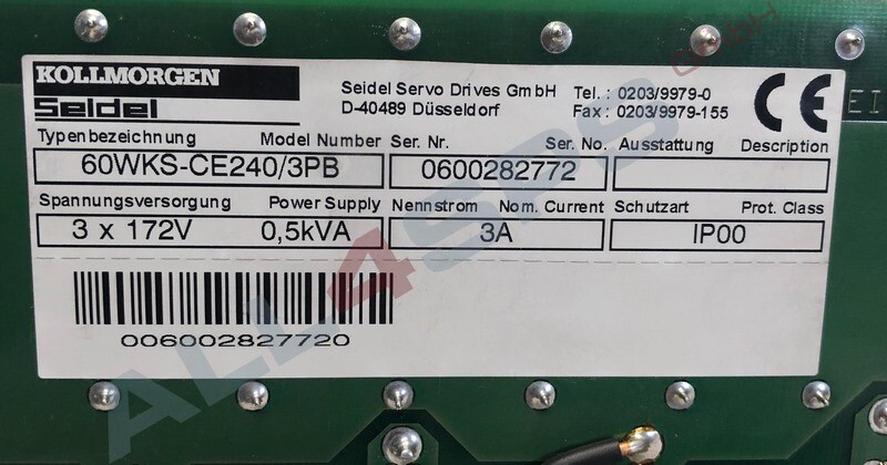 KOLLMORGEN SEIDEL ANALOGER SERVOVERSTRKER, 60KWS, 60WKS-CE240/3PB