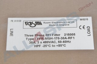 RASMI THREE PHASE RFI FILTER, FFR-MSH-170-30A-RF1