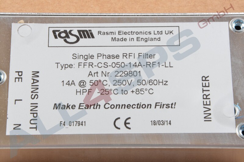 RASMI SINGLE PHASE RFI FILTER, FFR-CS-050-14A-RF1-LL