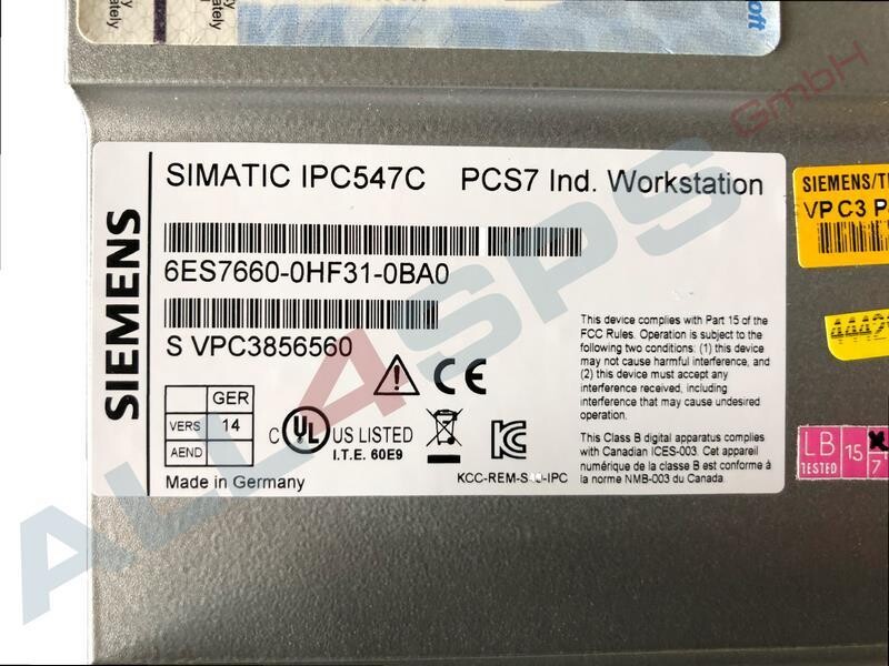 SIEMENS SIMATIC PCS 7 INDUSTRIAL WORKSTATION IPC547C, 6ES7660-0HF31-0BA0