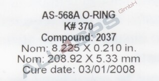 DUPONT KALREZ SAHARA O-RING 208.92 X 5.33 MM, AS-568A, 2037