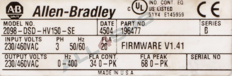 ALLEN BRADLEY DIGITAL SERVO DRIVE, 2098-DSD-HV150-SE, 196477