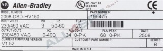 ALLEN BRADLEY DIGITAL SERVO DRIVE, 2098-DSD-HV150, 196475