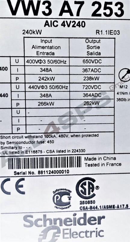 SCHNEIDER ELECTRIC INFEED CONVERTER, 240KW,  AIC-4V240