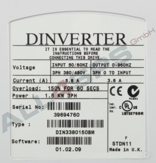 CONTROL TECHNIQUES DINVERTER 1.5KW, DIN3380150BM