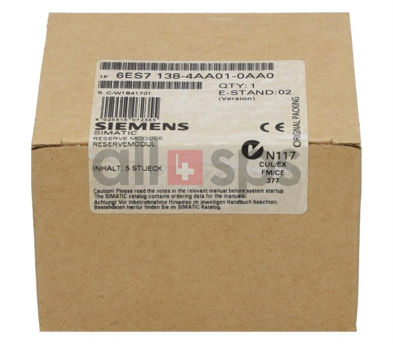 SIMATIC DP, 5 RESERVEMODULE FUER ET 200S, 6ES7138-4AA01-0AA0
