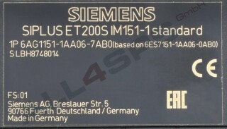 SIEMENS SIPLUS ET 200S IM 151-1 STANDARD, 6AG1151-1AA06-7AB0
