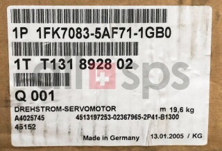 SIMOTICS S SYNCHRONOUS SERVO MOTOR, 1FK7083-5AF71-1GB0
