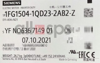 SIMOTICS S-1FG1 SERVOMOTOR PN=0.74KW - 1FG1504-1QD23-2AB2-Z