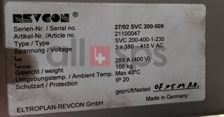 REVCON POWER FEED AND RETURN UNIT 21100047 - SVC 200-400-1-230